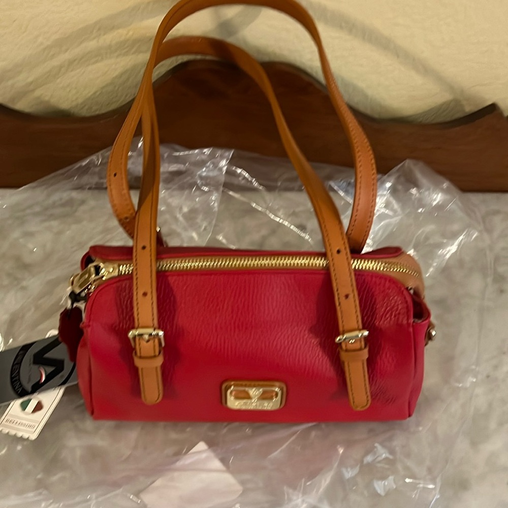 NWT-Valentina-Leather-Small Handbag-Red